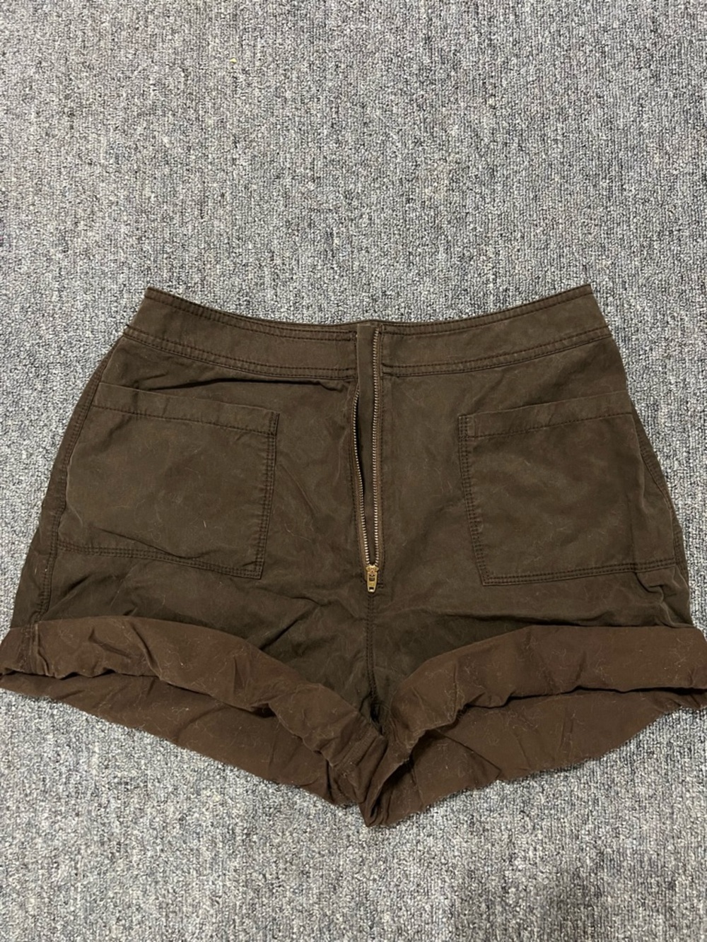 Treasure & Bond Brown High-Waist Jean Shorts with Front Zip